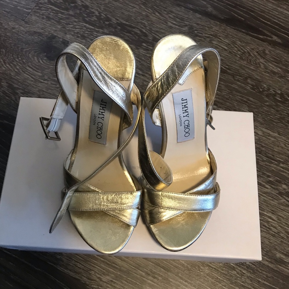 Jimmy choo gold wooden heels